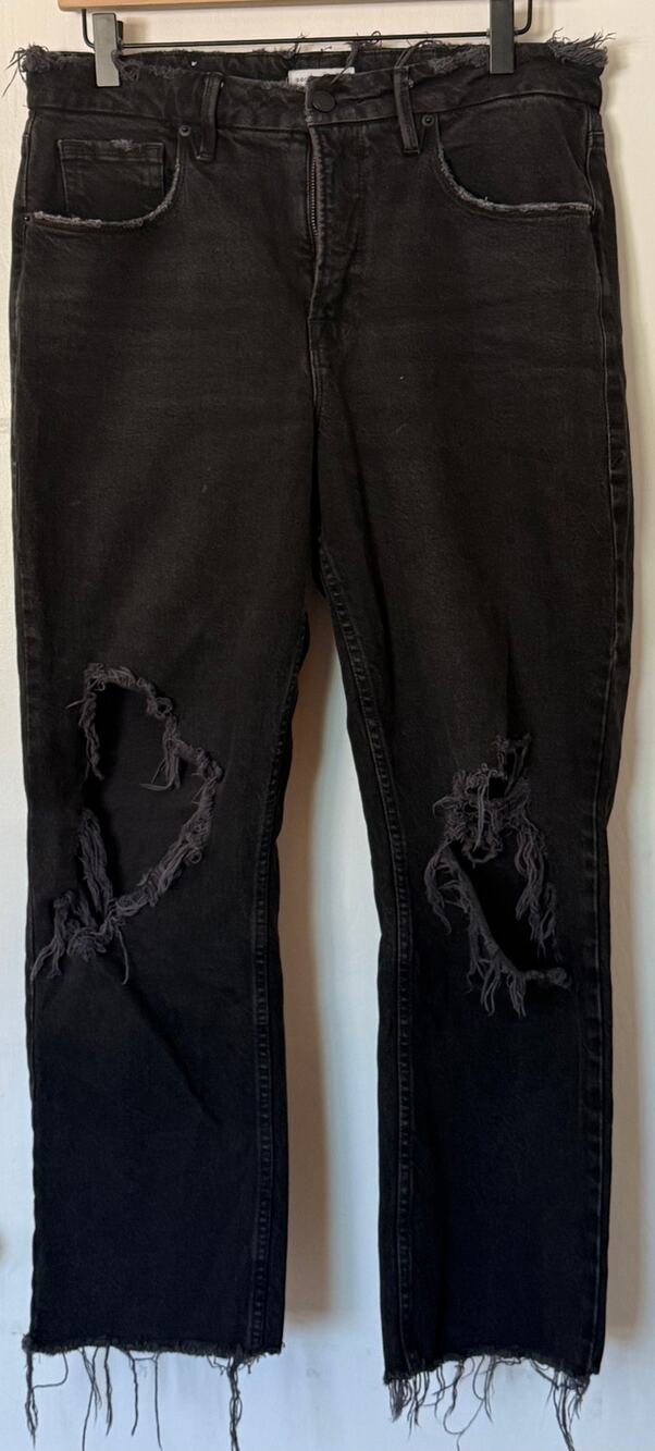 Good American Good 90s Icon Jeans 10/30 Black Distressed